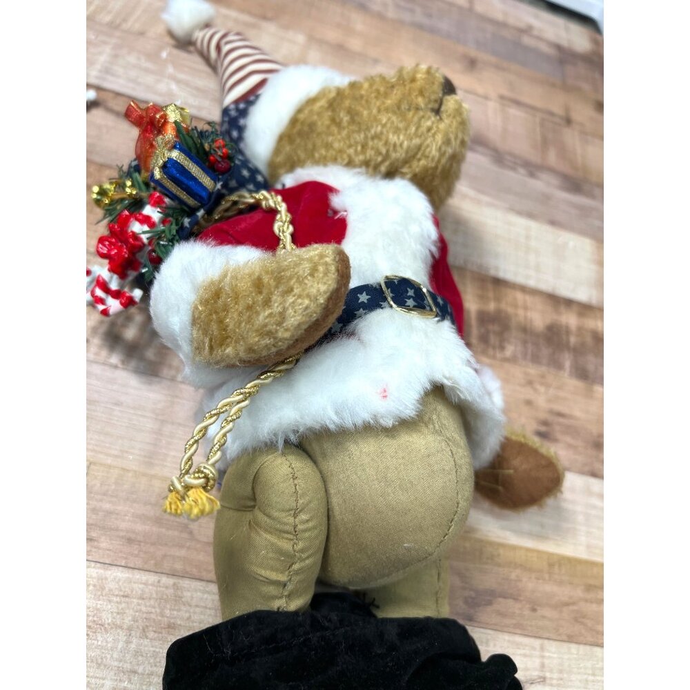 Vintage Tendered Hearted Americana Patriotic Santa Teddy Bear With Sack Of Gifts - Picture 3 of 3
